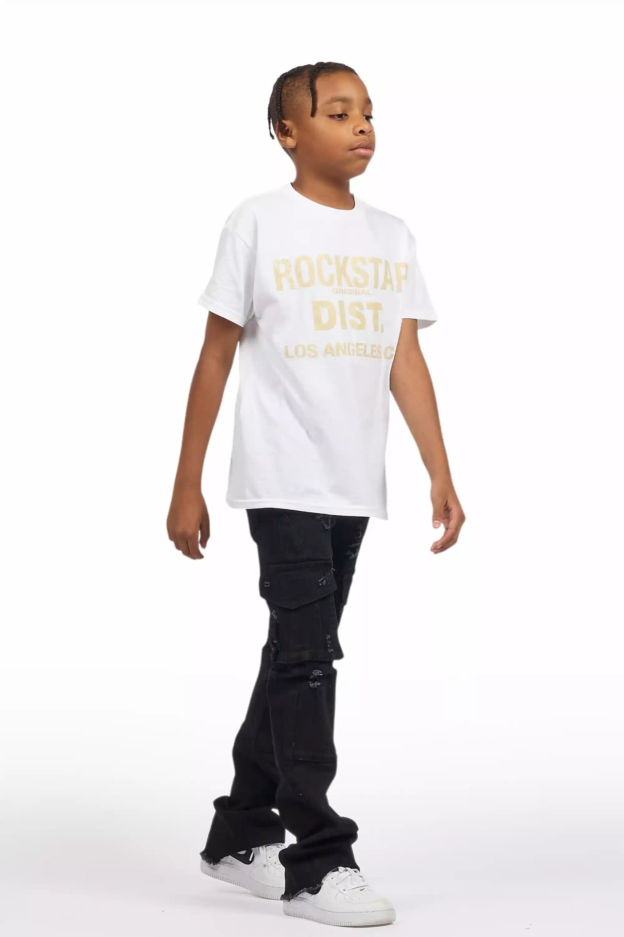 Boys Adalee Black Slim Stacked Flare Cargo Jean