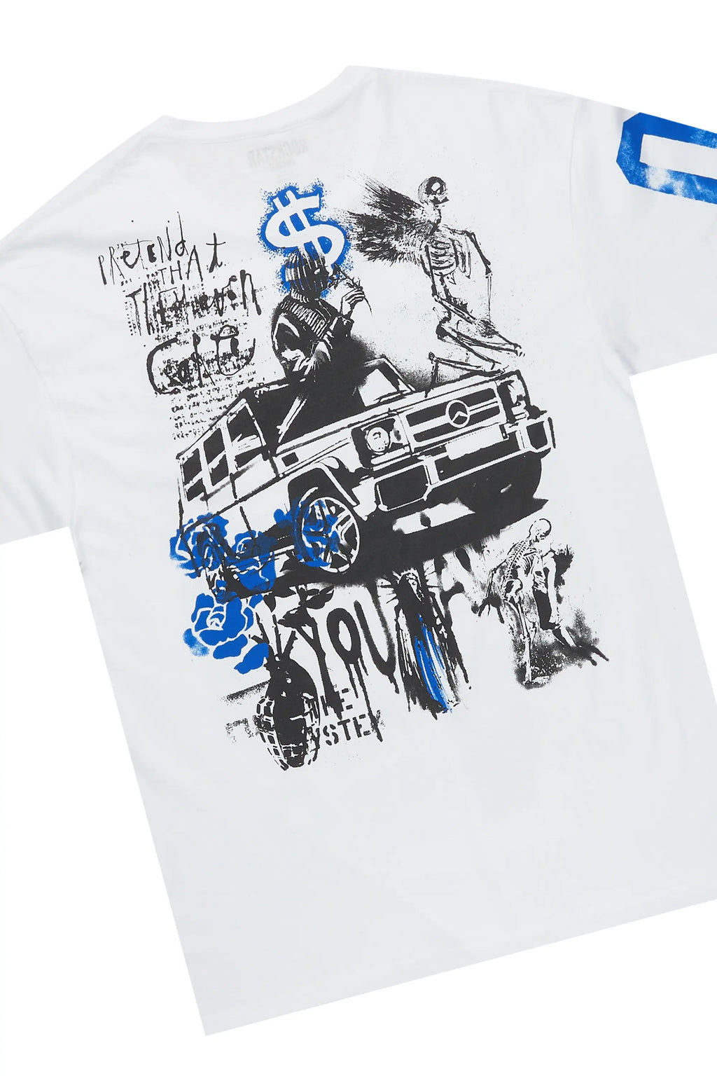 Grill White/Blue Oversized T-Shirt/Super Stacked Flare Jean Bundle