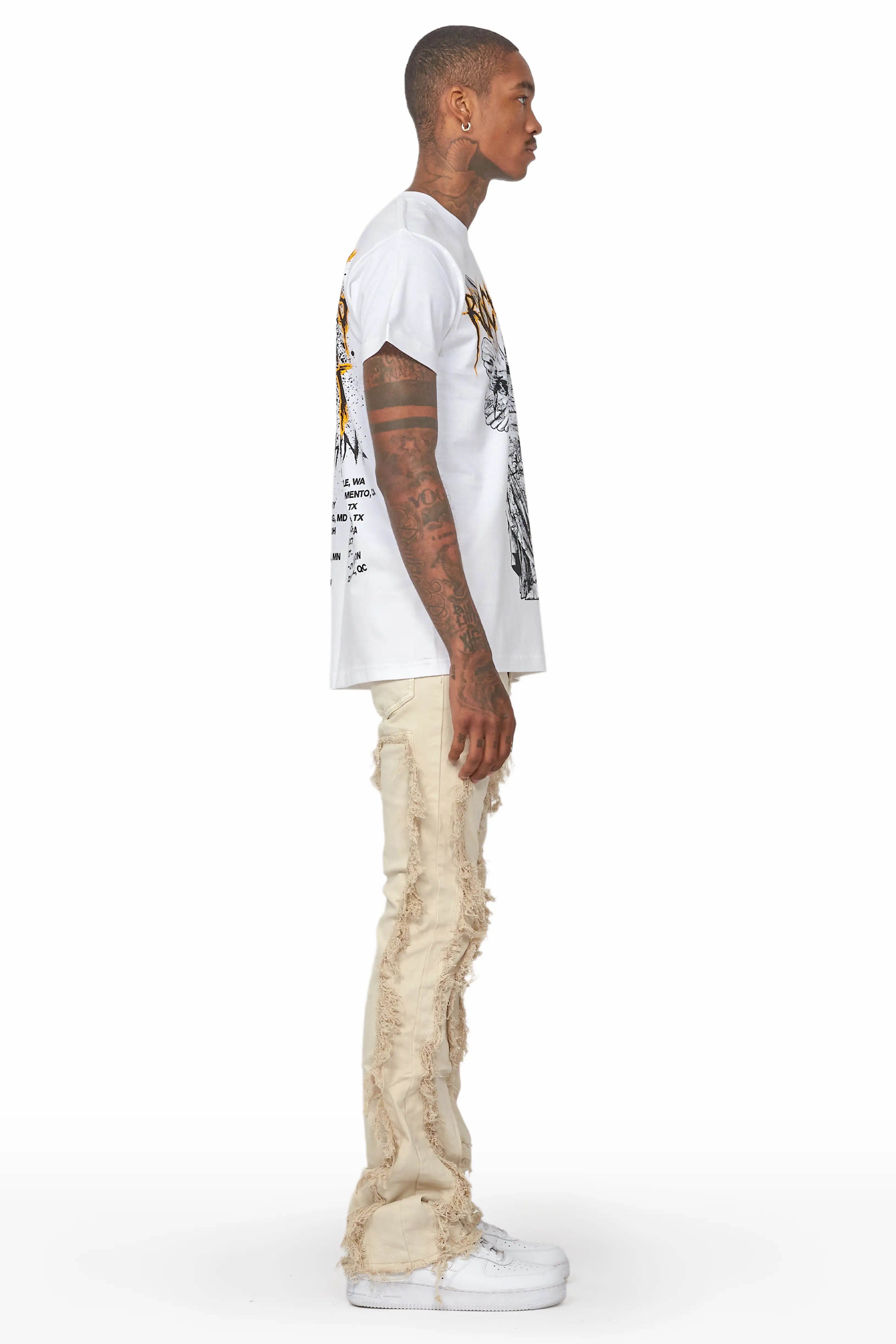 Tristan Beige Stacked Flare Jean