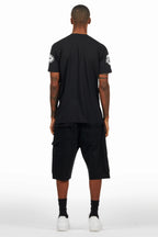 Amos Black/White T-Shirt/Denim Short Set