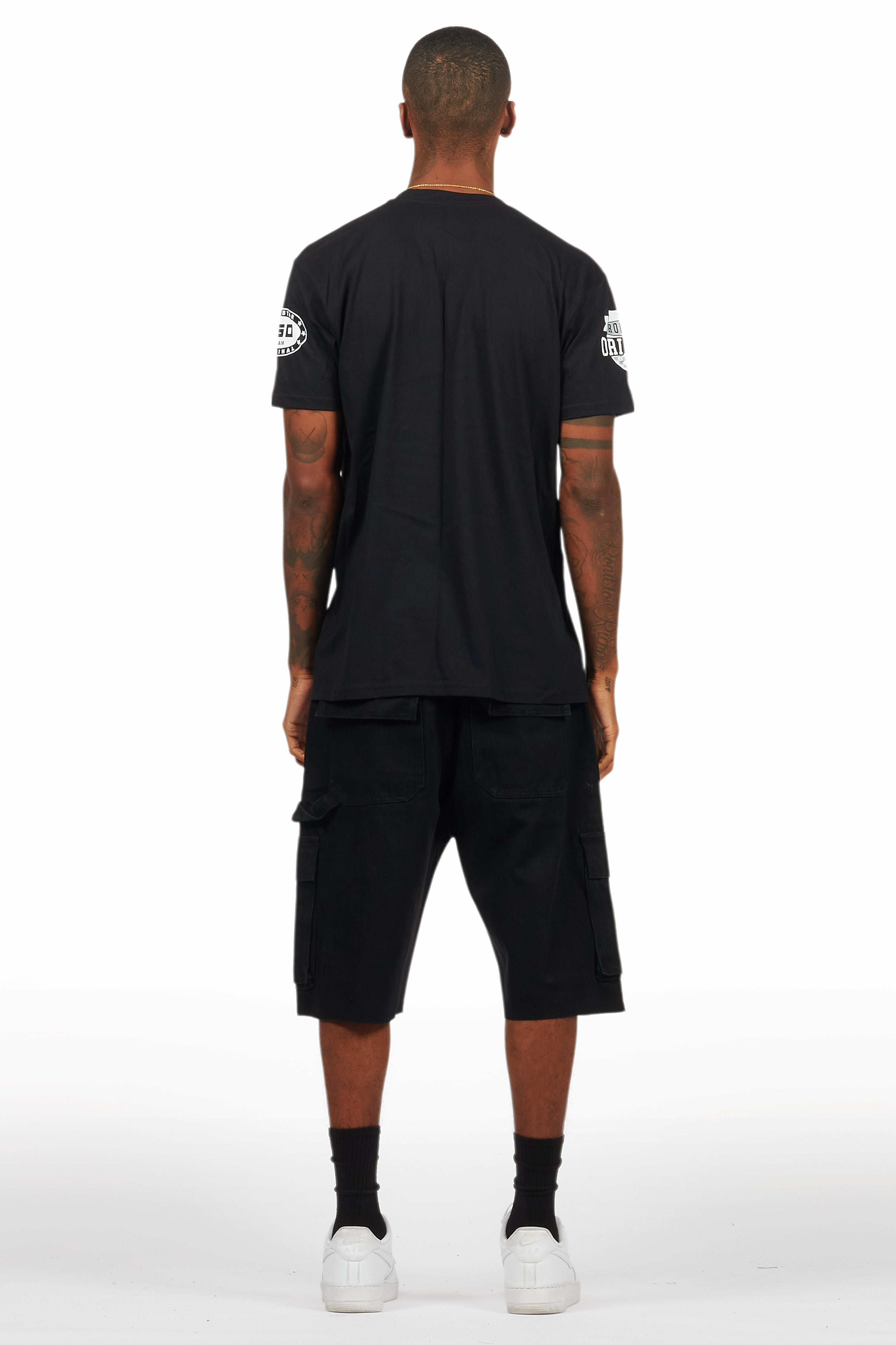 Amos Black/White T-Shirt/Denim Short Set