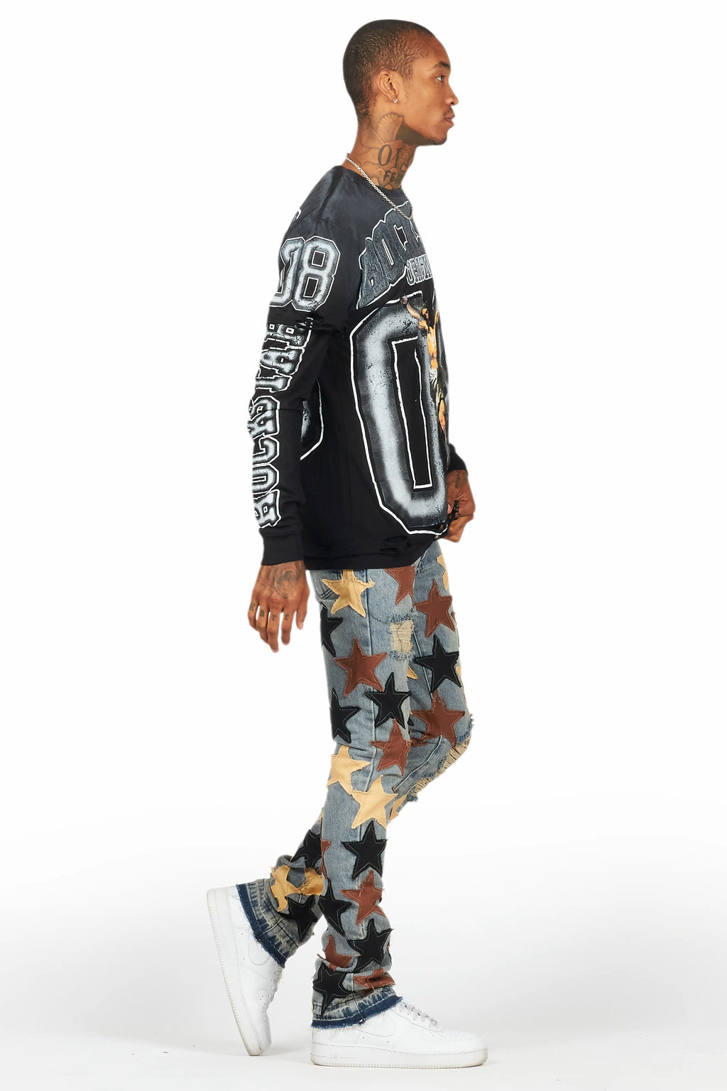 Fields Black/White Double Layer Long Sleeve Graphic T-Shirt