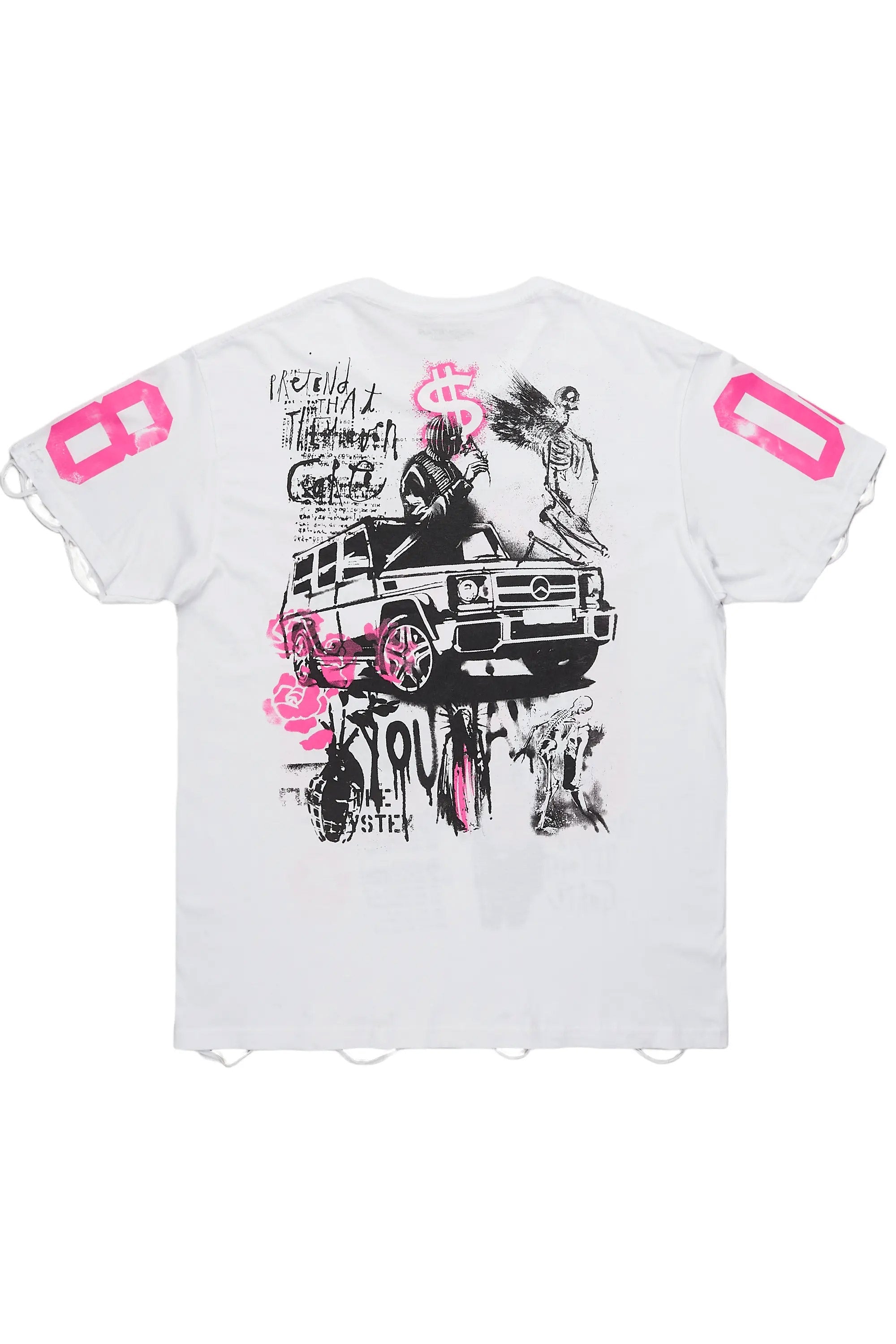 Grill White/Pink Graphic Oversized T-Shirt
