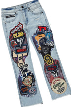 Girls Kaite Blue/Grey T-Shirt/Stacked Flare Jean Set