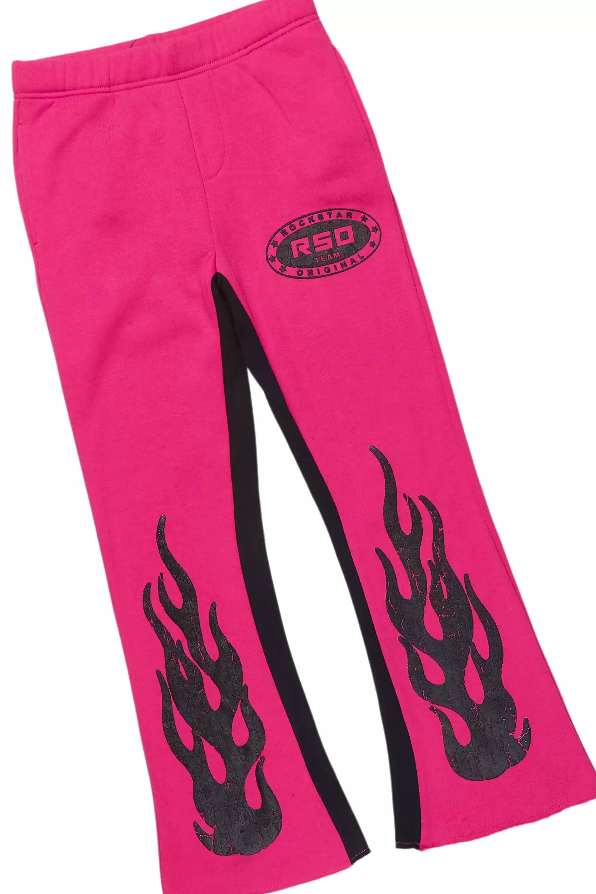 Girls Esha Black/Pink T-Shirt Track Set