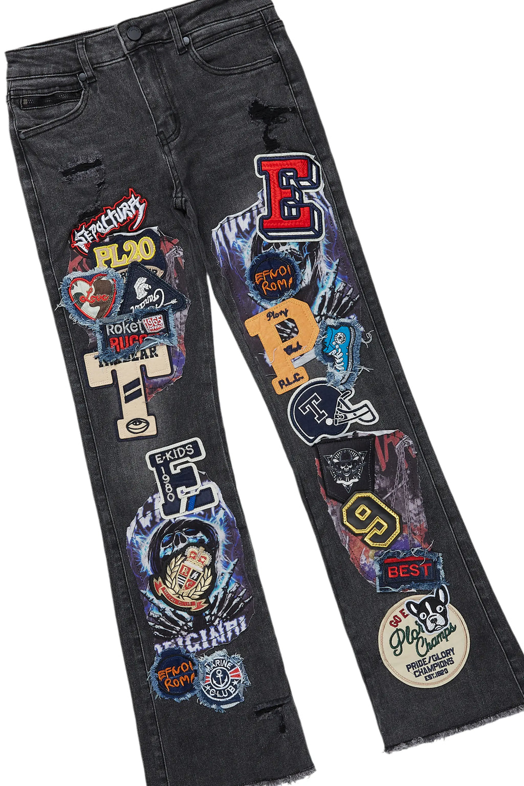 Boys Kait Black T-Shirt/Stacked Flare Jean Set