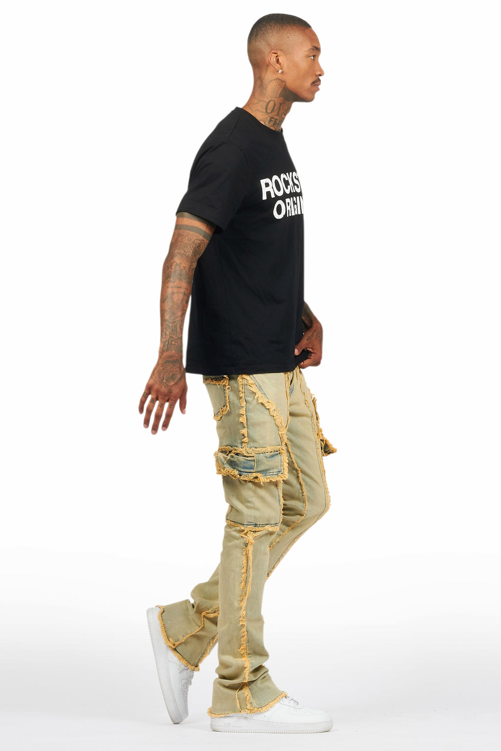 Revved Dirty Blue Stacked Flare Jean