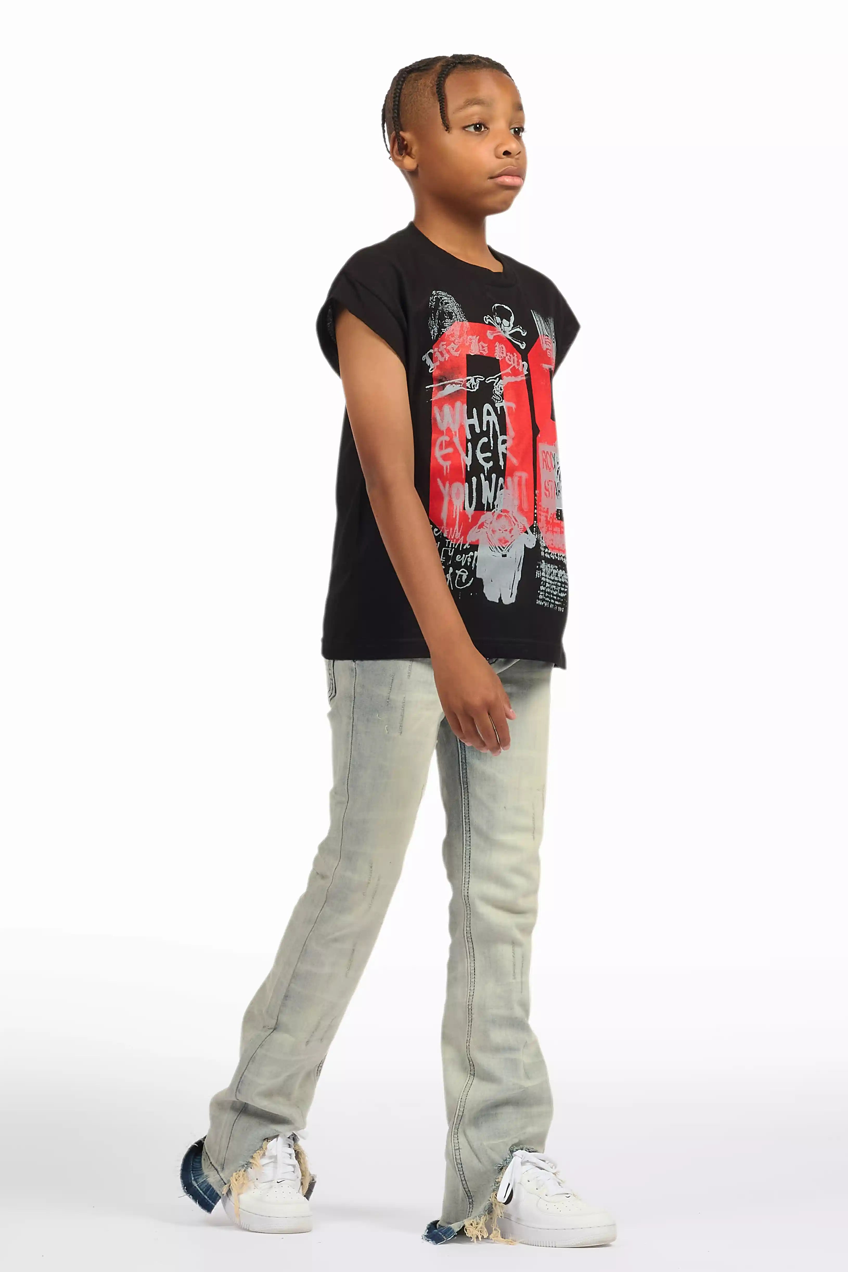 Boys Lakyn Light Wash Slim Stacked Flare Jean