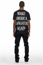 Drako Black/White Oversized Graphic T-Shirt/Dag Stacked Flare Jean Set