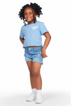 Girls Laila Blue T-Shirt/Denim Short Set