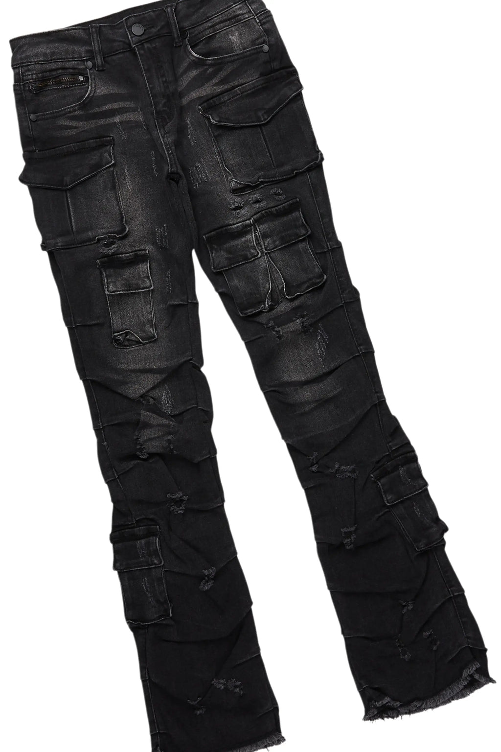 Boys Amos Jet Black Hoodie/Stacked Flare Jean Set