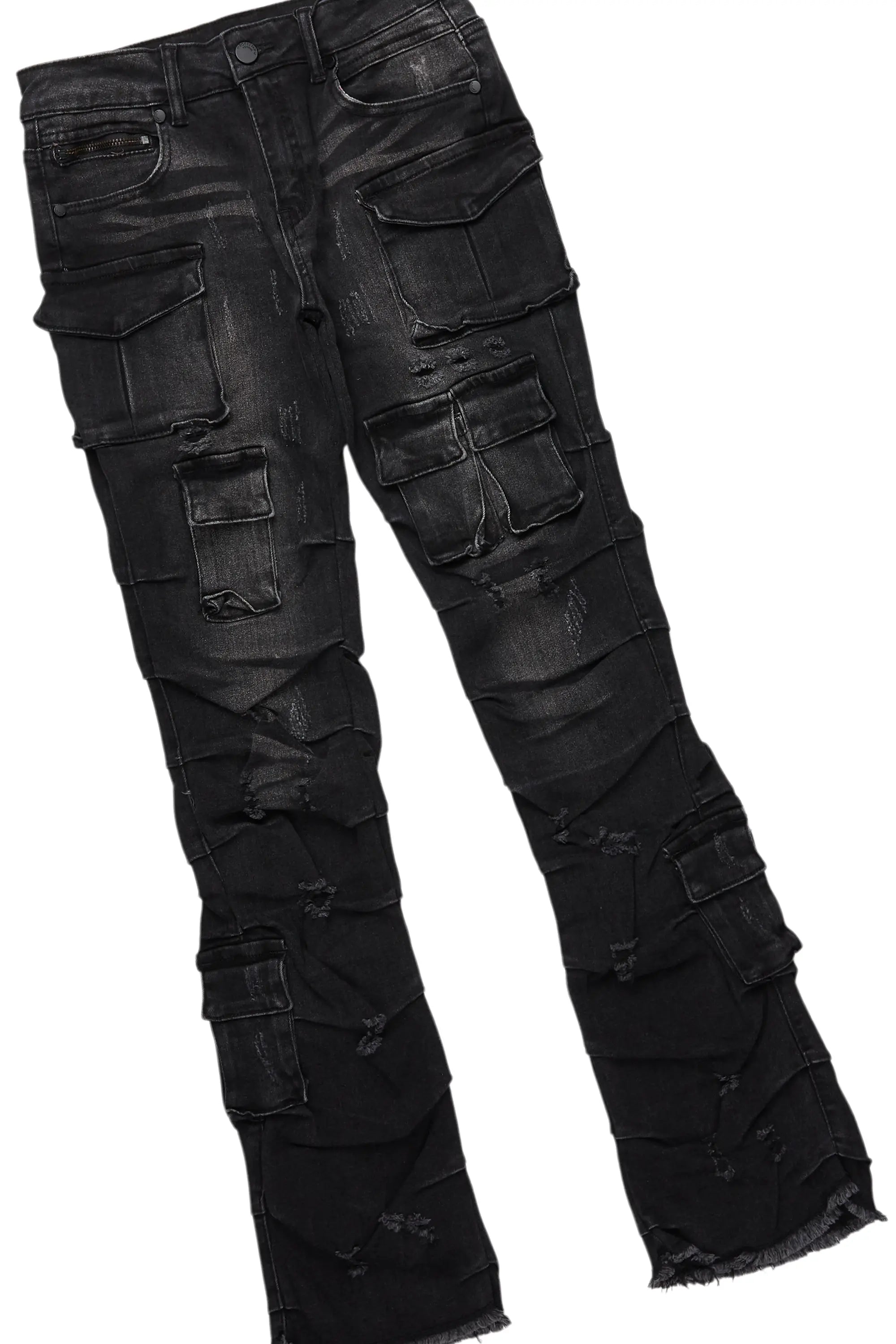 Boys Amos Jet Black Hoodie/Stacked Flare Jean Set