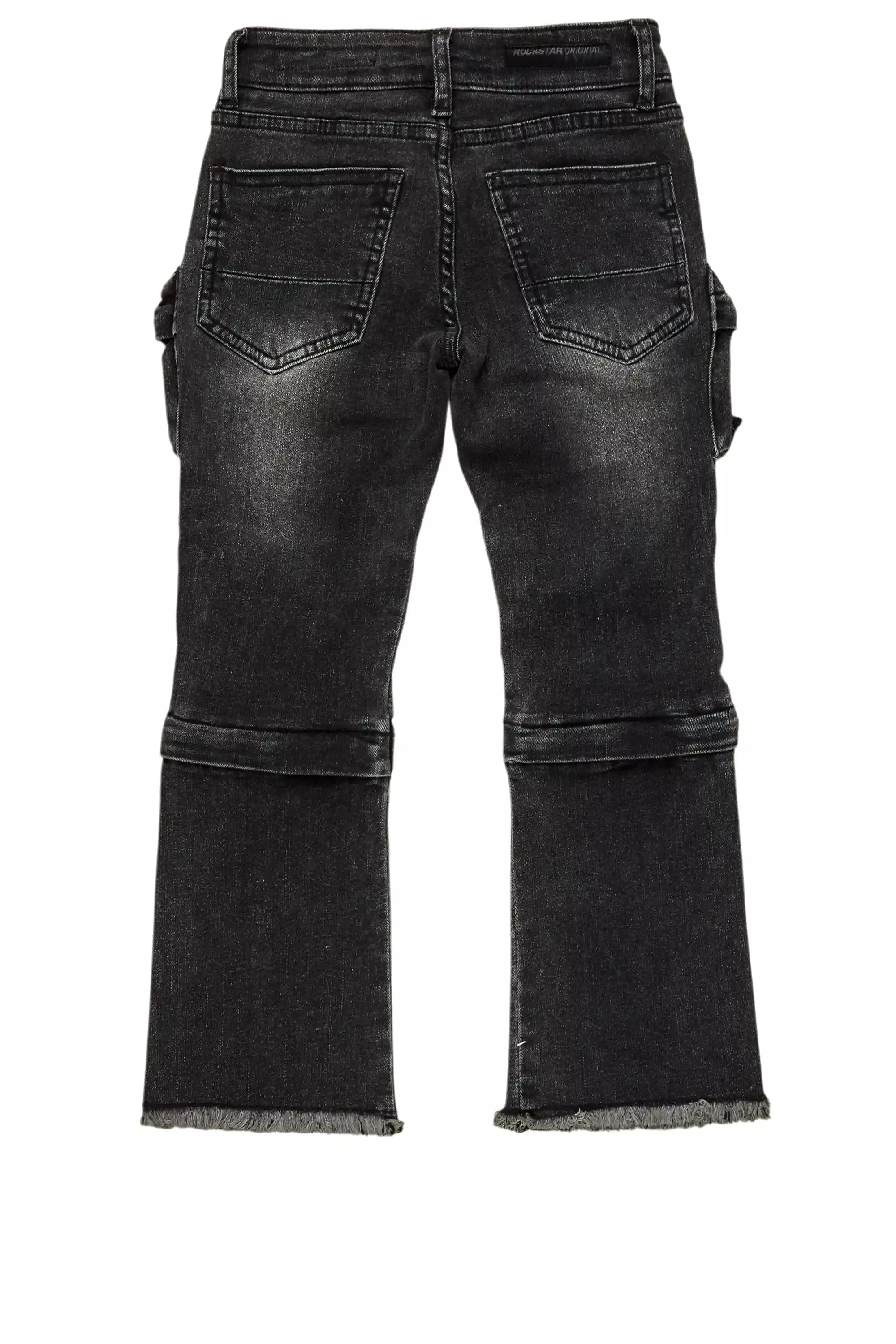 Boys Jan Black Stacked Flare Cargo Jean