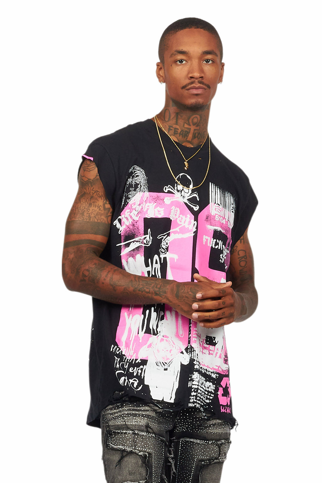 Grill Black/Pink Graphic Muscle T-Shirt