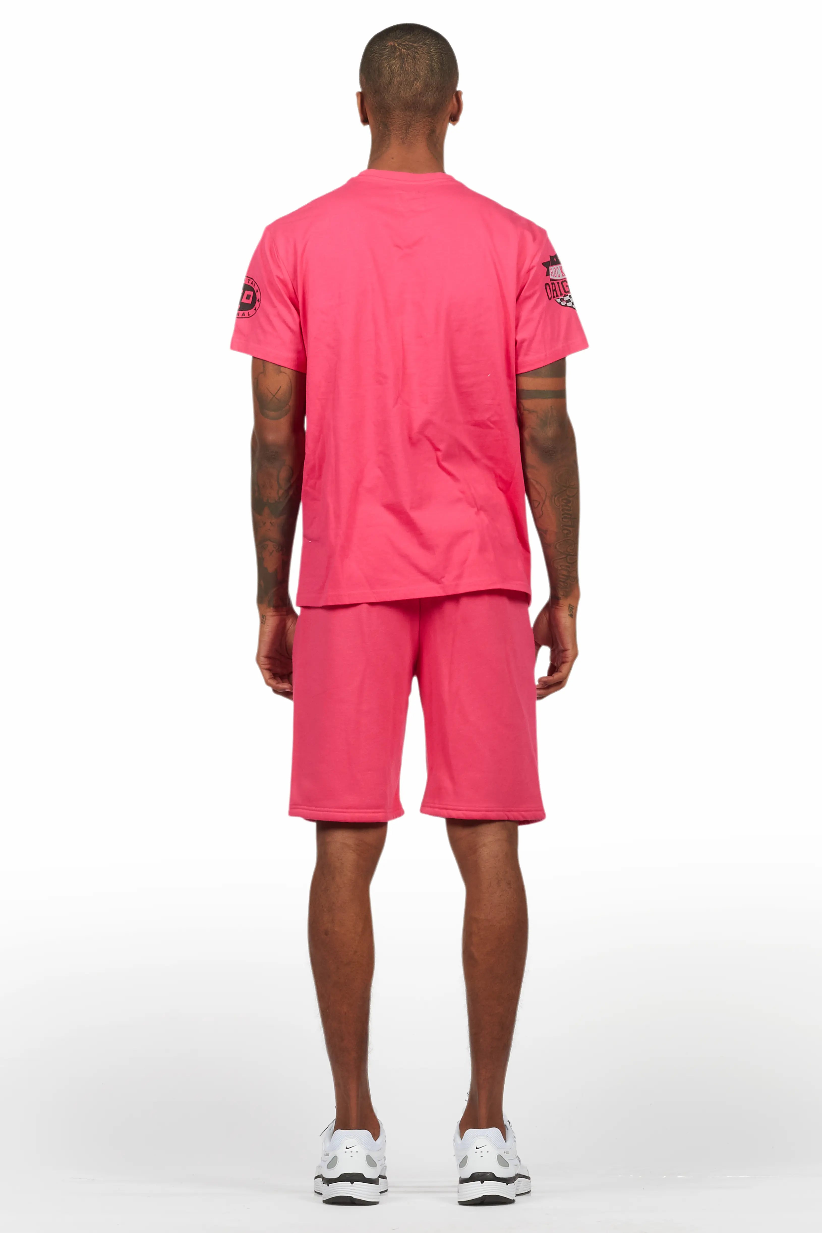 Amos Fuschia/Black Graphic T-Shirt Short Set