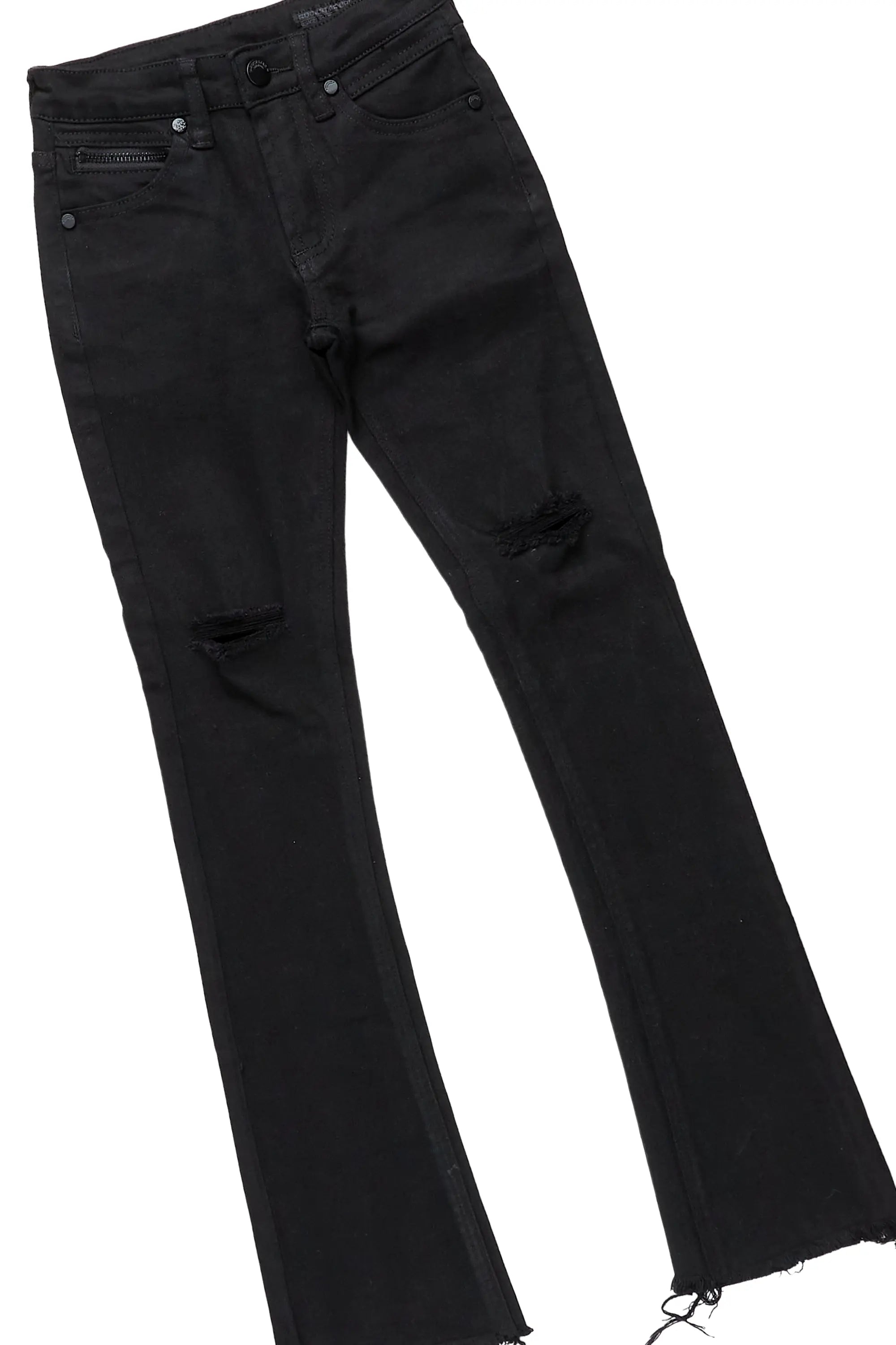 Girls Elmina Black T-Shirt Super Stacked Flare Jean Set