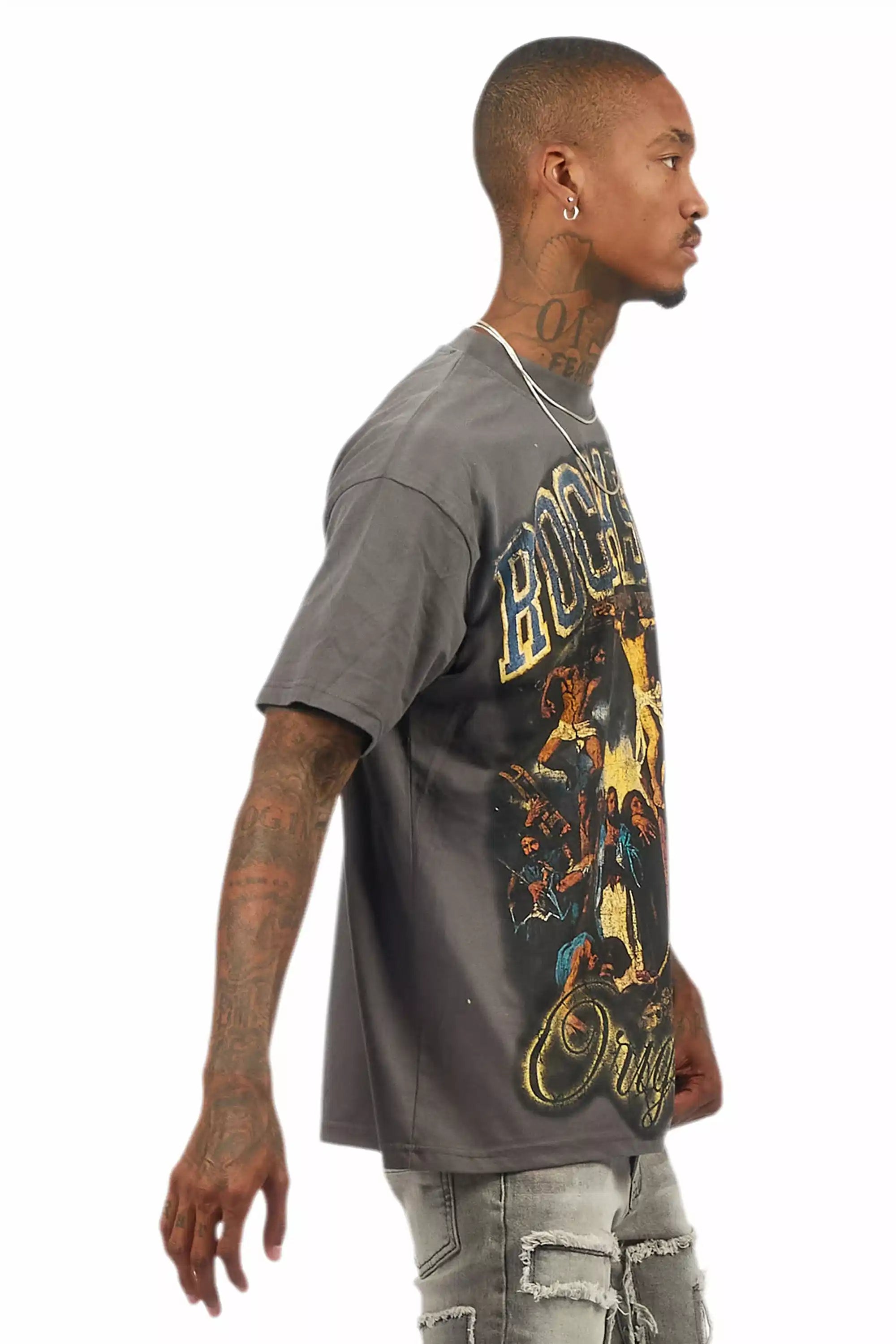 Waller Vintage Grey Oversized Graphic T-Shirt