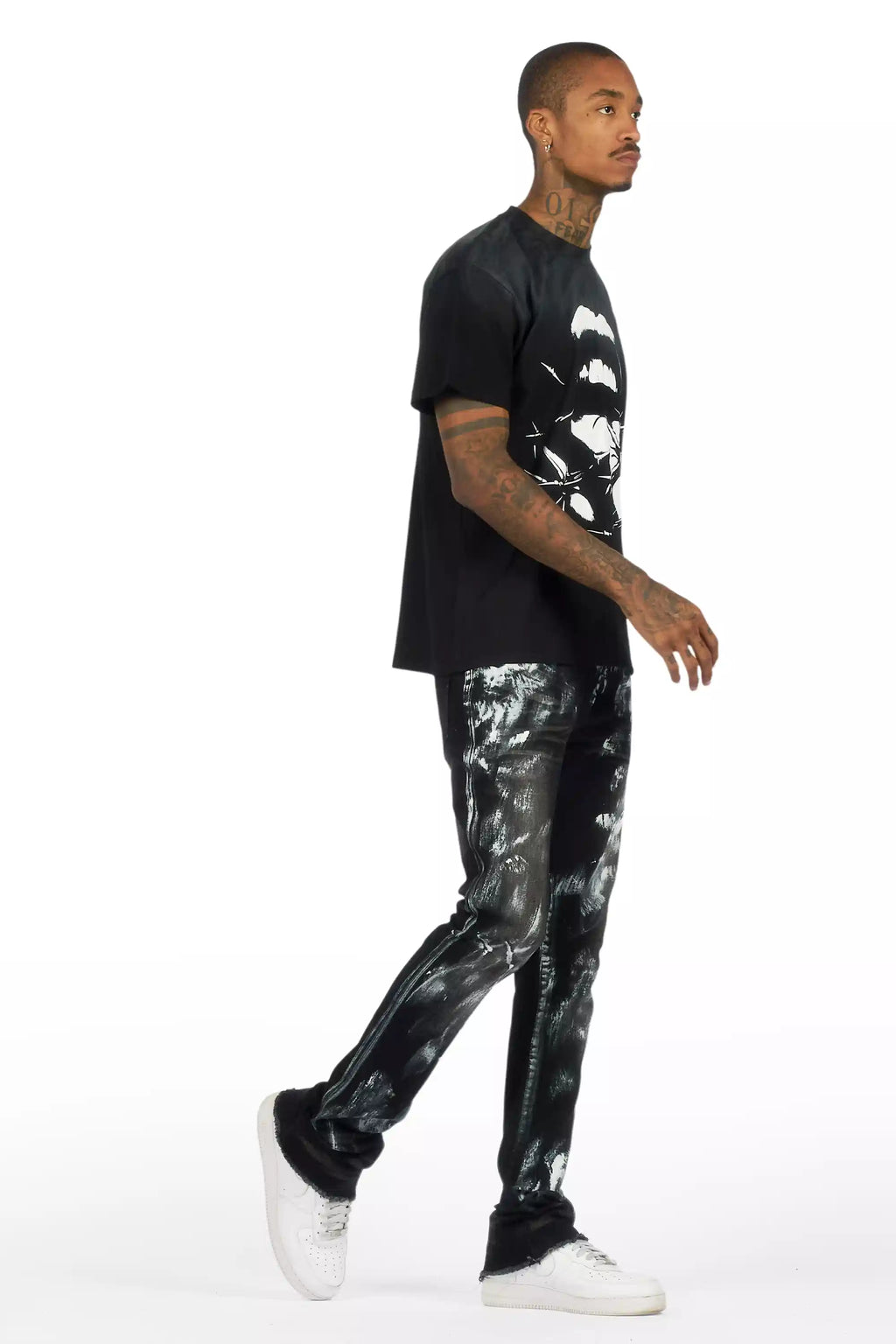 Schmear Black Oversized Graphic T-Shirt/Painted Stacked Flare Jean Bundle