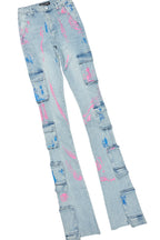 Jakeisha White/Blue T-Shirt/Super Stacked Jean Set