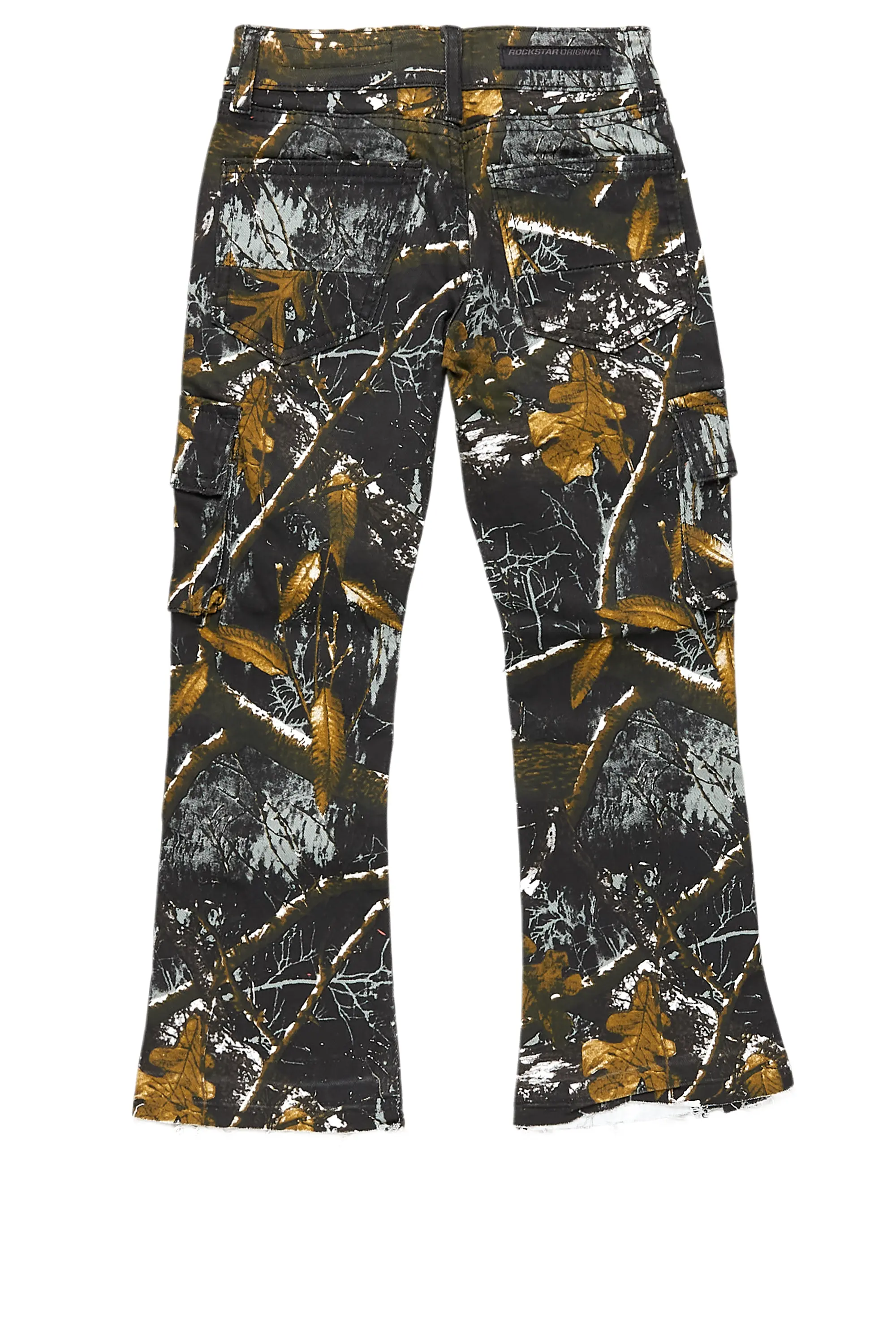 Girls Waapa Black Tree Camo Stacked Flare Cargo Jean