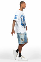 Grill White/Blue Tapestry T-Shirt/Denim Short Set