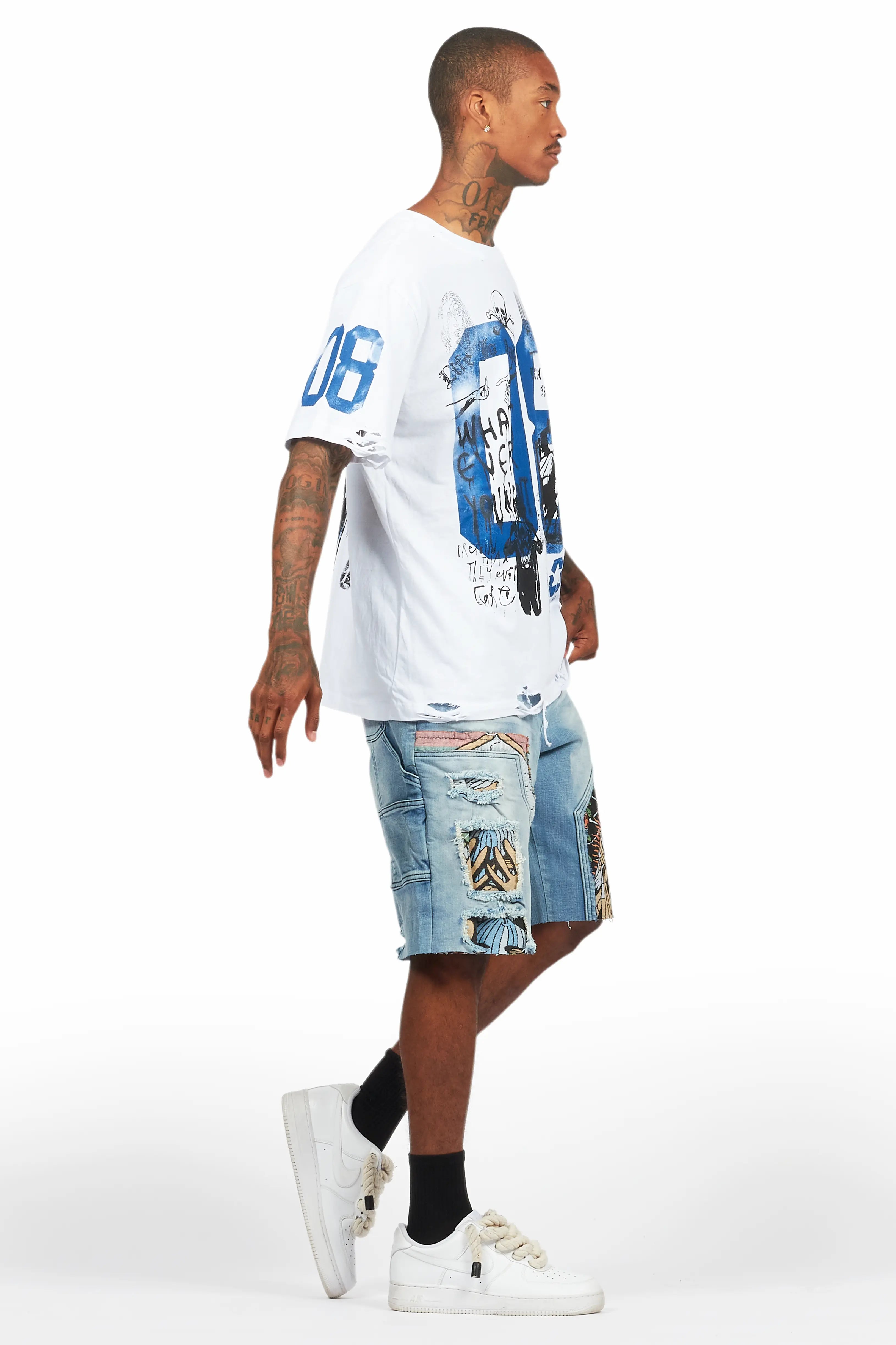 Grill White/Blue Tapestry T-Shirt/Denim Short Set