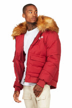 Langston Red Puffer Jacket with Fur Hood