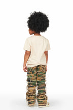 Girls Emma Beige/Camo T-Shirt/Stacked Flare Jean Set