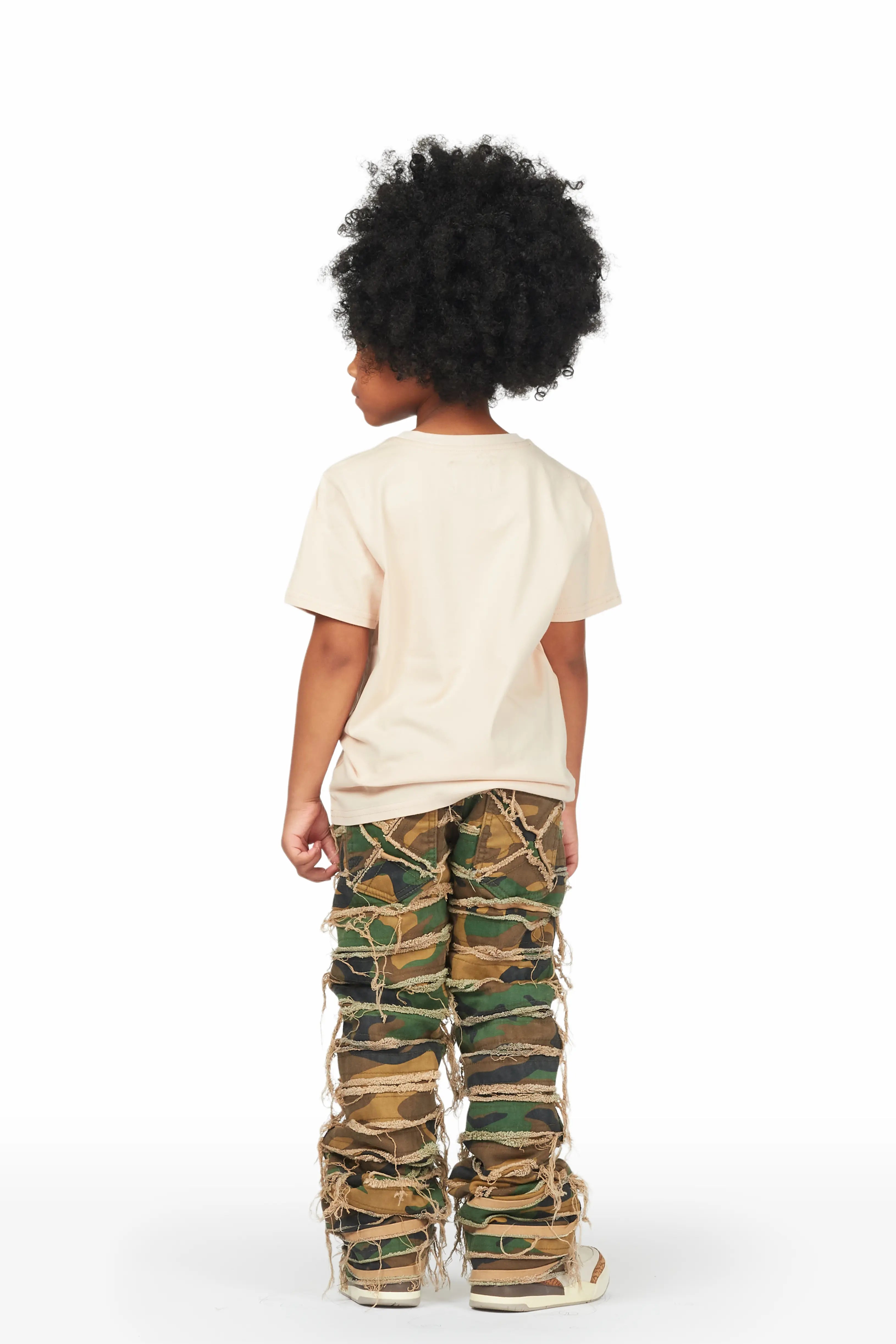 Girls Emma Beige/Camo T-Shirt/Stacked Flare Jean Set