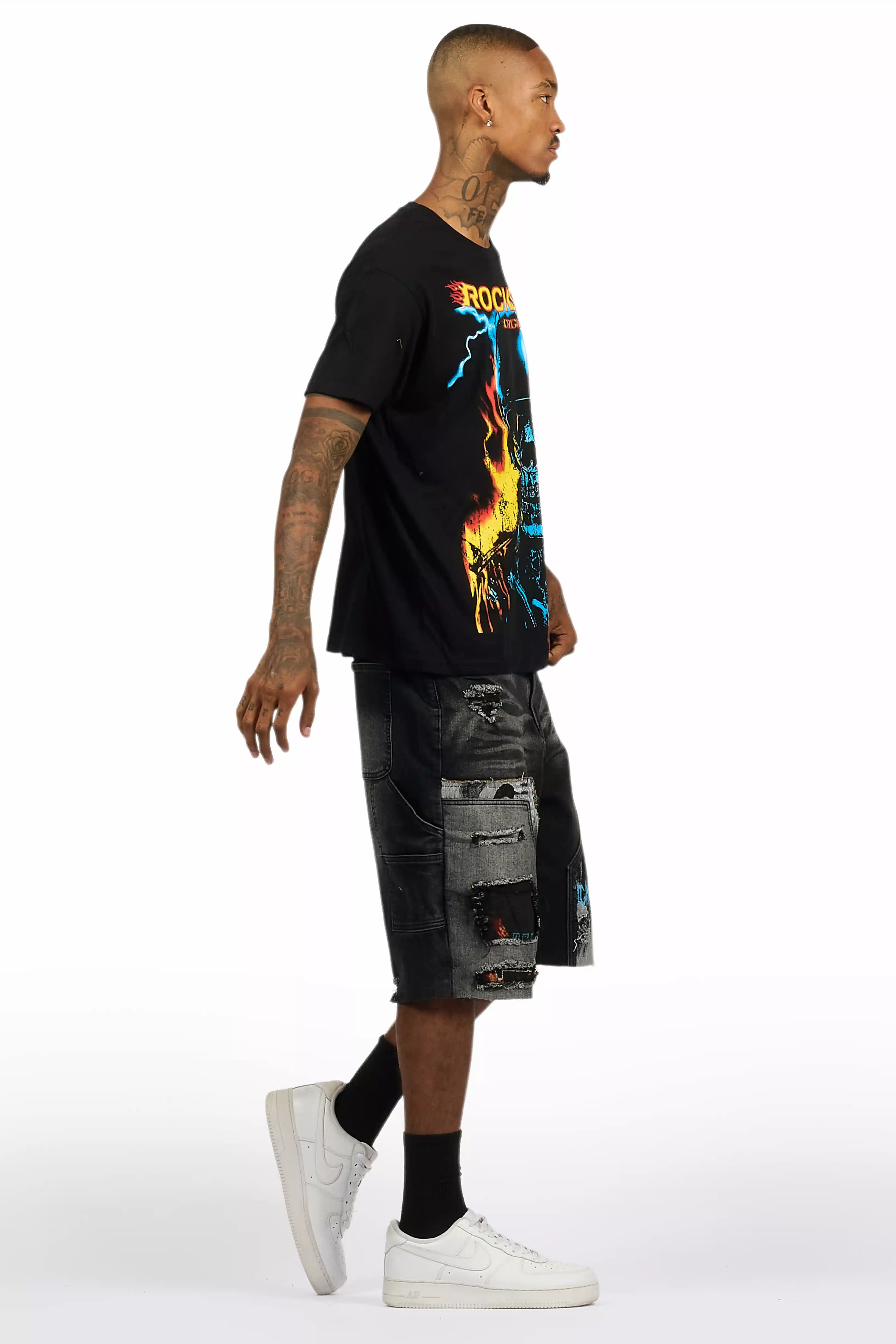 Balius Black T-Shirt/Denim Short Set