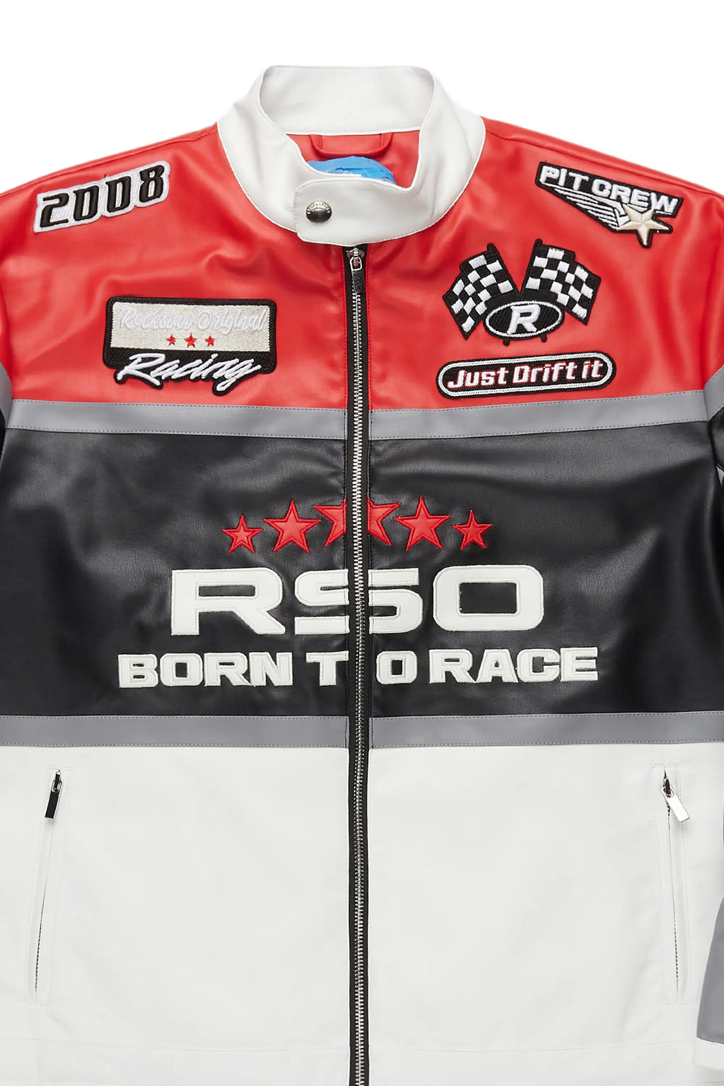 Balint Red/White Leather Moto Jacket