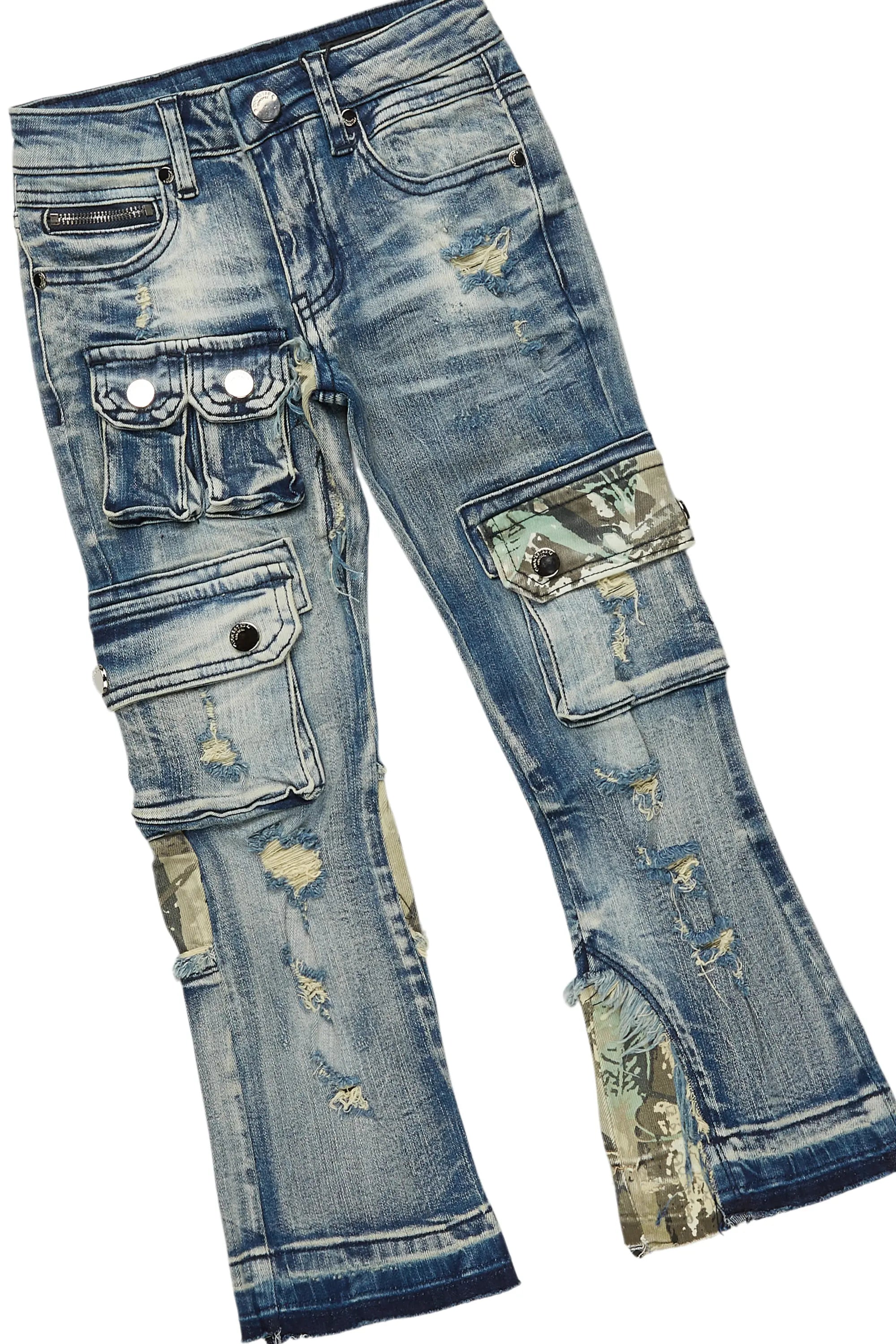 Boys Waller Black Hoodie & Zeta Blue Stacked Jean Set