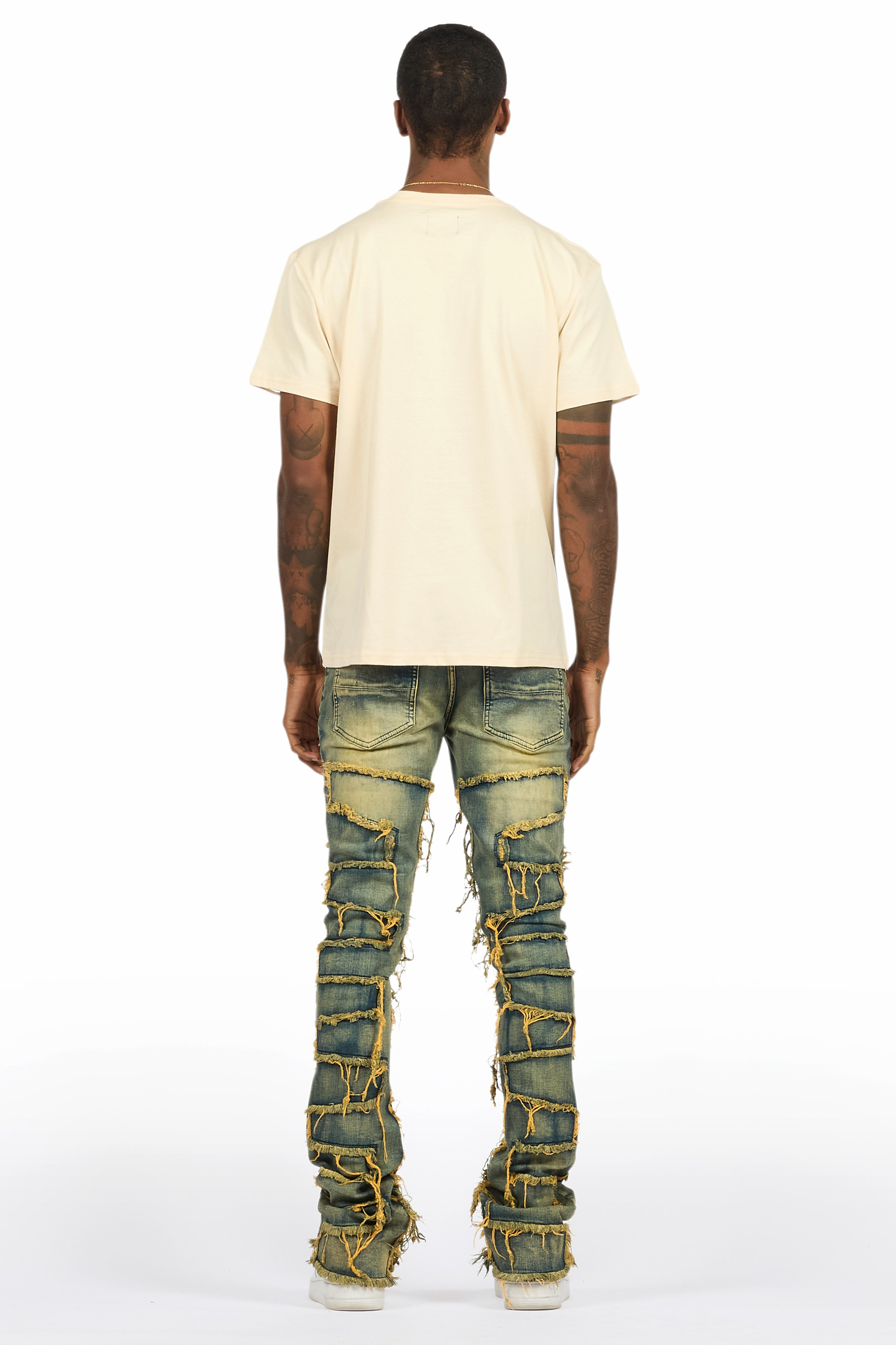 Beno Beige T-Shirt & Shake Tint Stacked Flare Jean Bundle