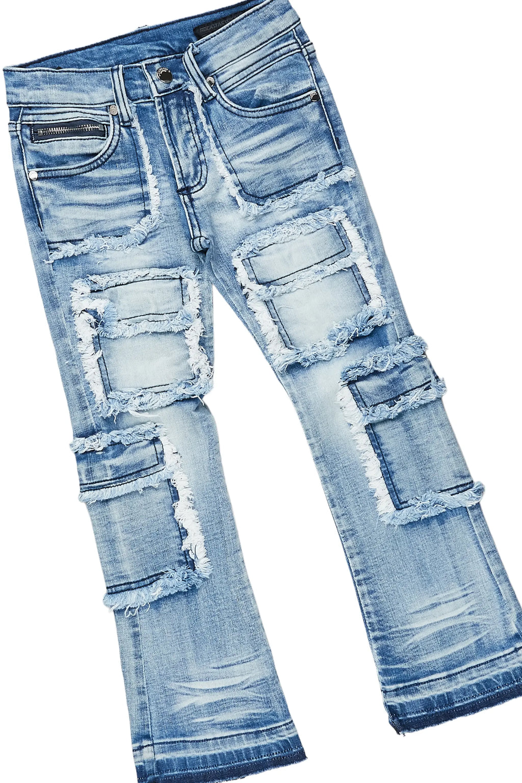 Girls Medora White/Blue T-Shirt Stacked Flare Jean Set