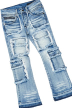 Girls Medora White/Blue T-Shirt Stacked Flare Jean Set