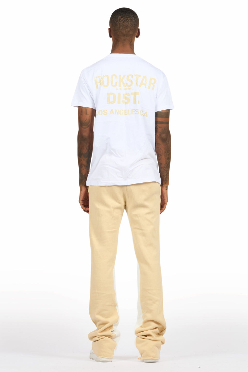 Lake White/Beige T-Shirt/Stacked Baggy Track Pant Set