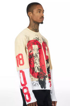 Grill Beige/Red Boxy Crop Double Layer Tee