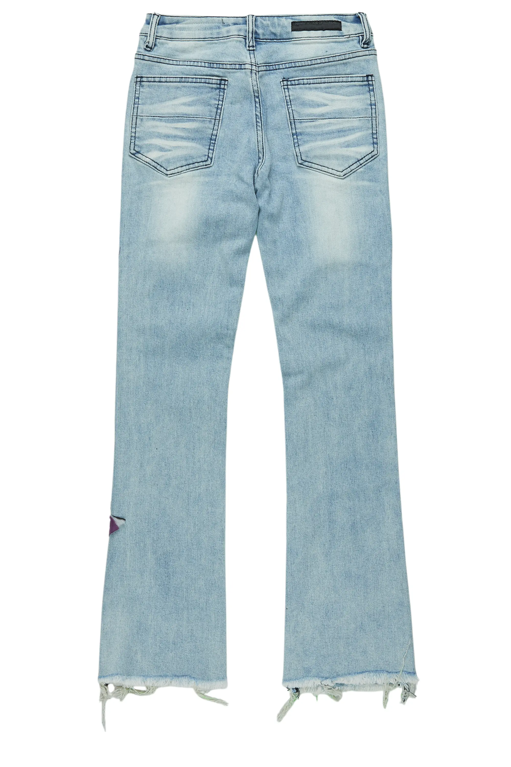 Boys Savier Blue/Green Roller Paint Stacked Flare Jean