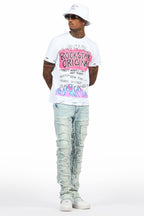 Beno White T-Shirt & Shake Blue Stacked Flare Jean Bundle