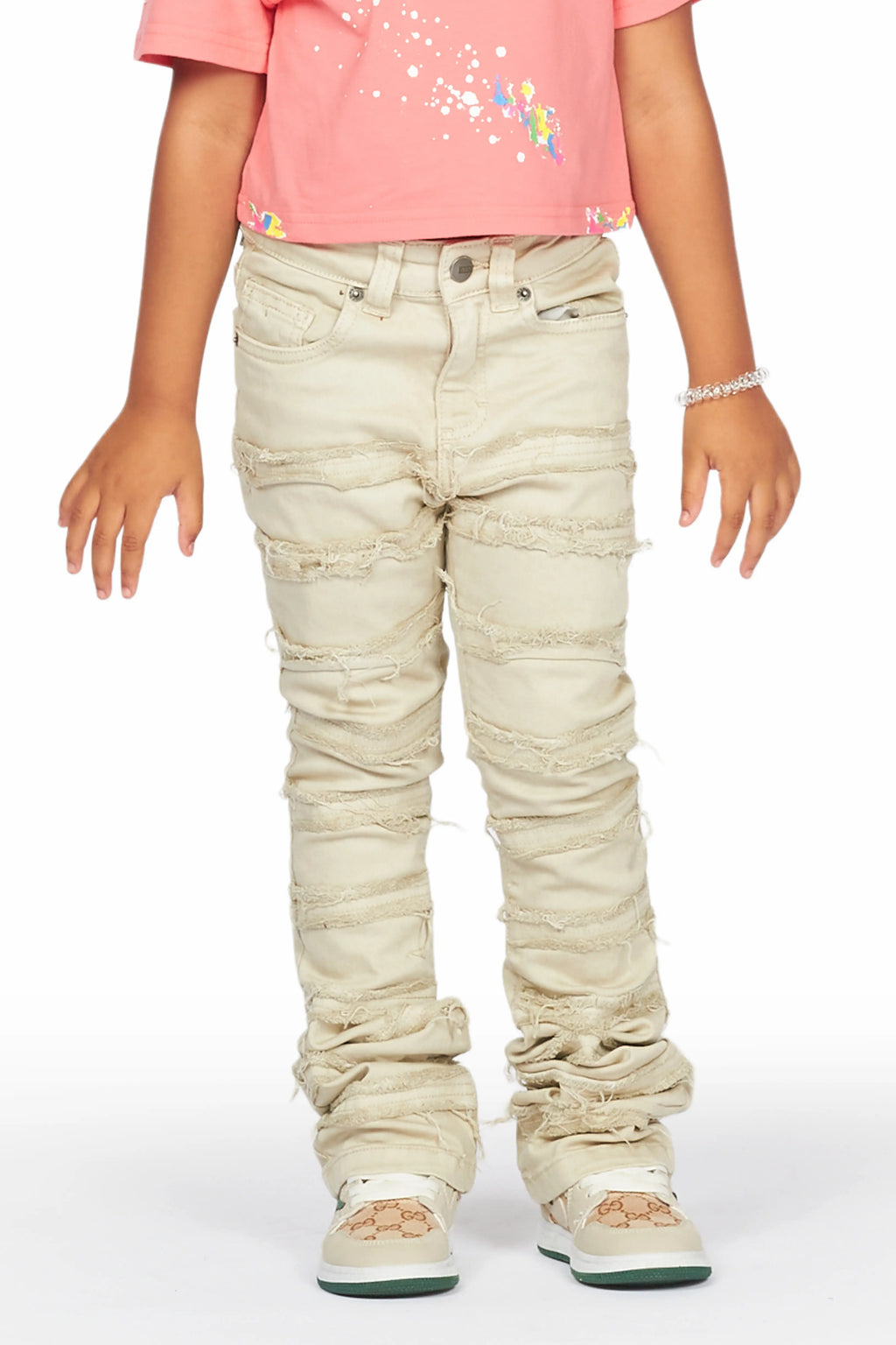 Girls Aynna Cream Stacked Flare Jean