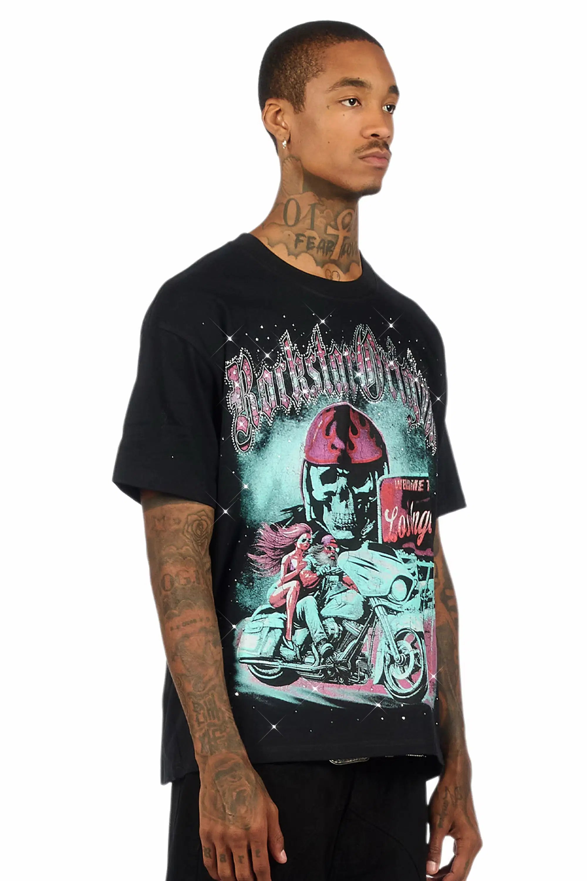 Reece Black Graphic Rhinestone T-Shirt