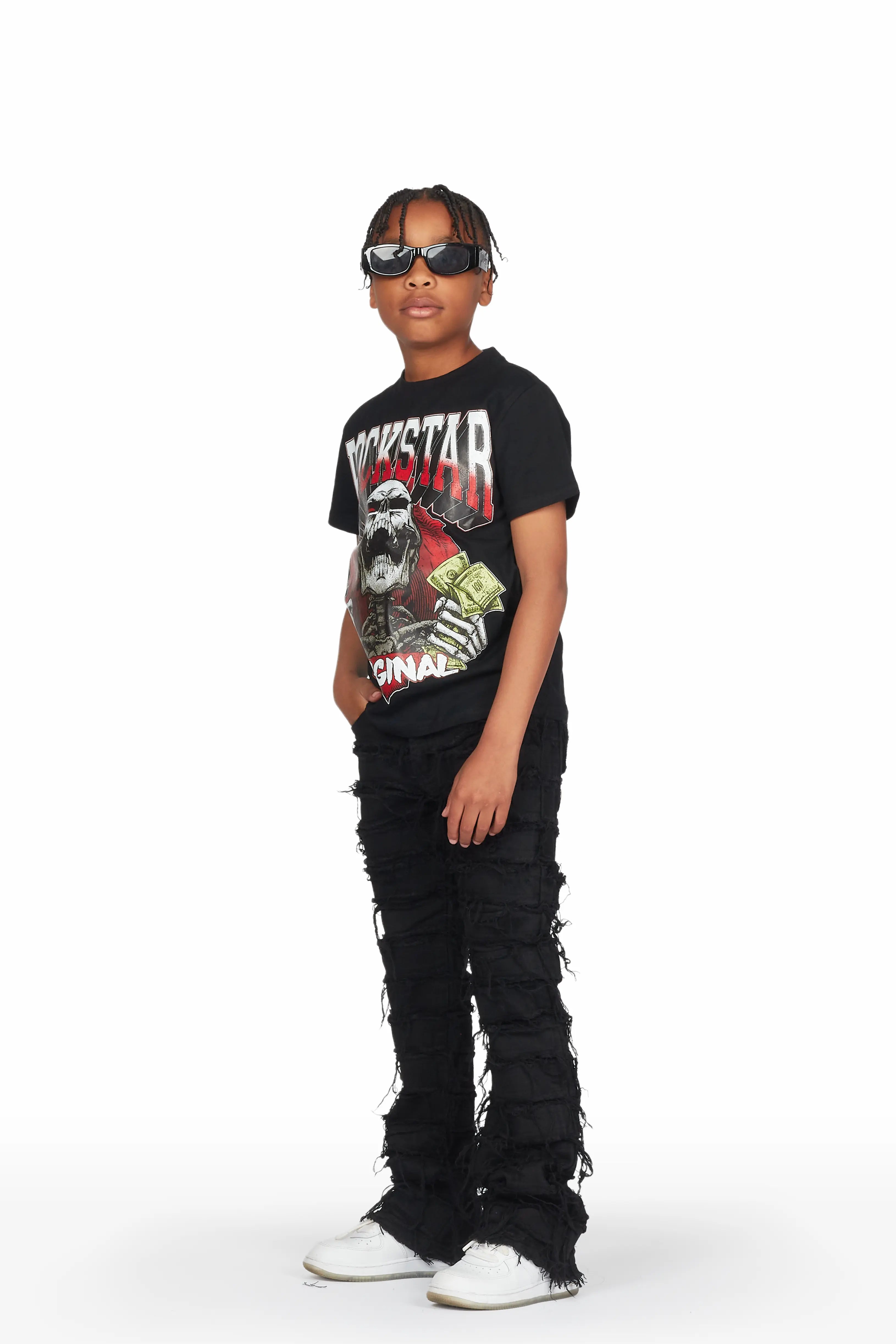 Boys Shake Jet Black Stacked Flare Jean