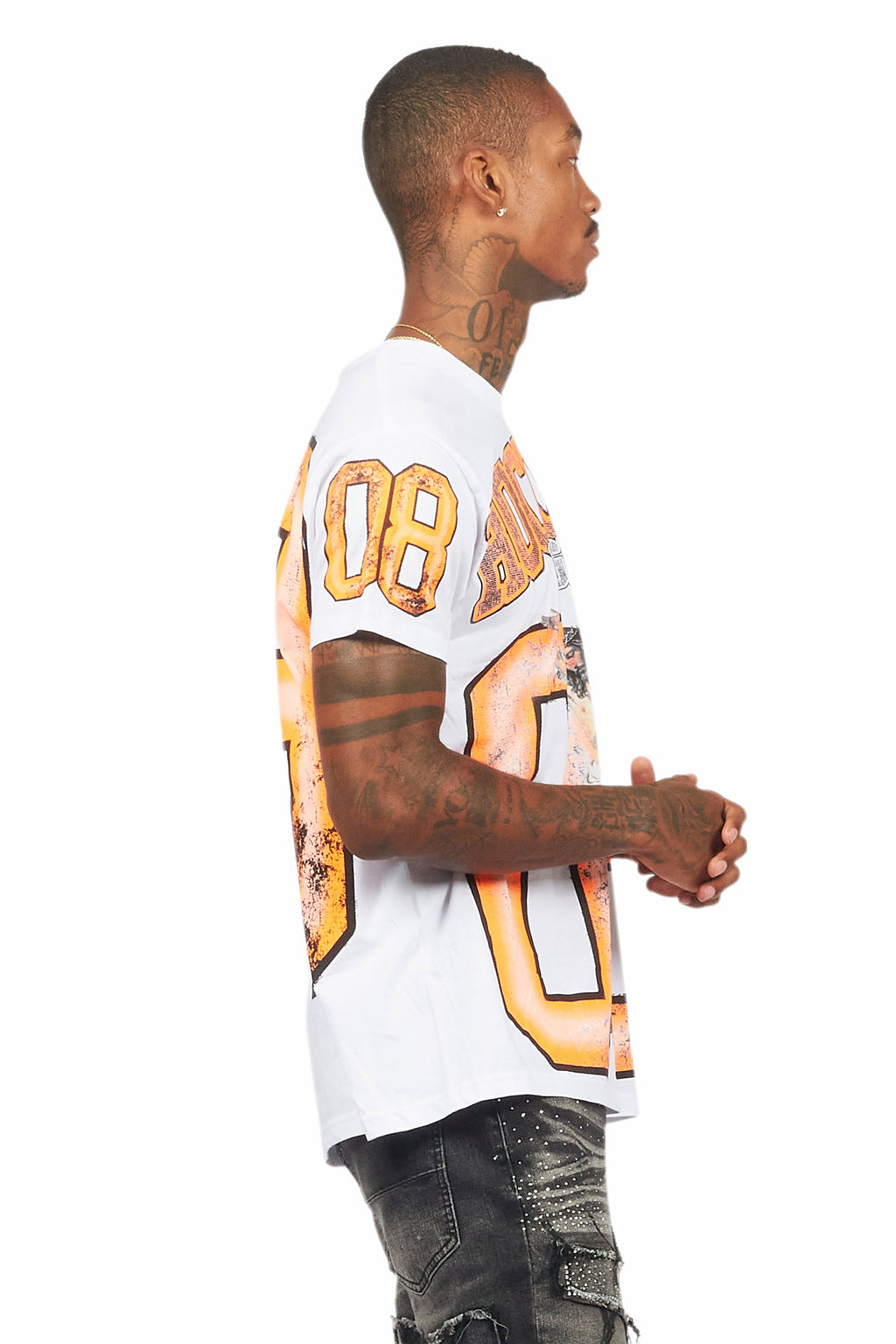 Fields White/Orange Oversized Graphic T-Shirt