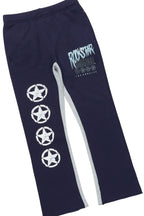 Boys Arjun White/Navy T-Shirt/Stacked Baggy Flare Pant Set