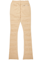 Emilio Beige Stacked Flare Track Pant
