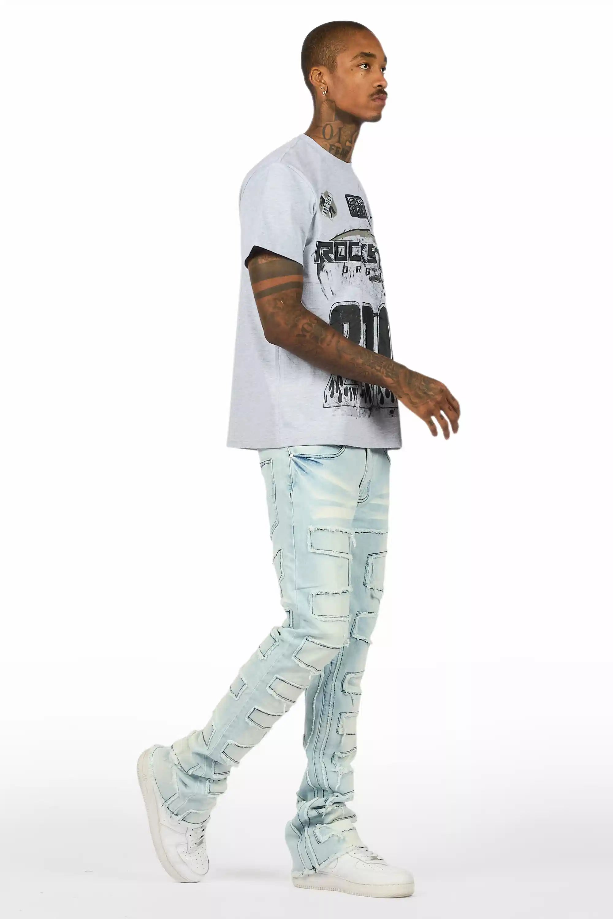 Amos Heather Grey Graphic T-Shirt/Stacked Flare Jean Bundle