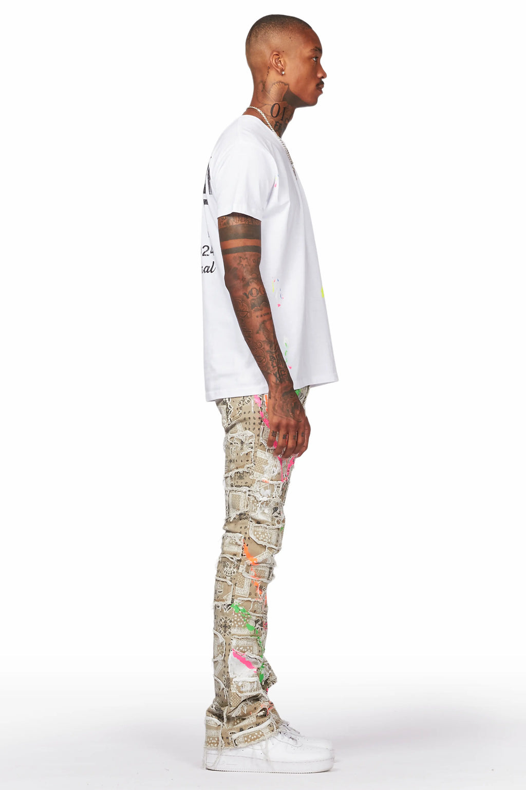 Fahim Beige Painter Stacked Flare Jean