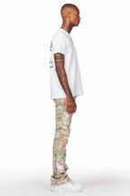 Fahim Beige Painter Stacked Flare Jean