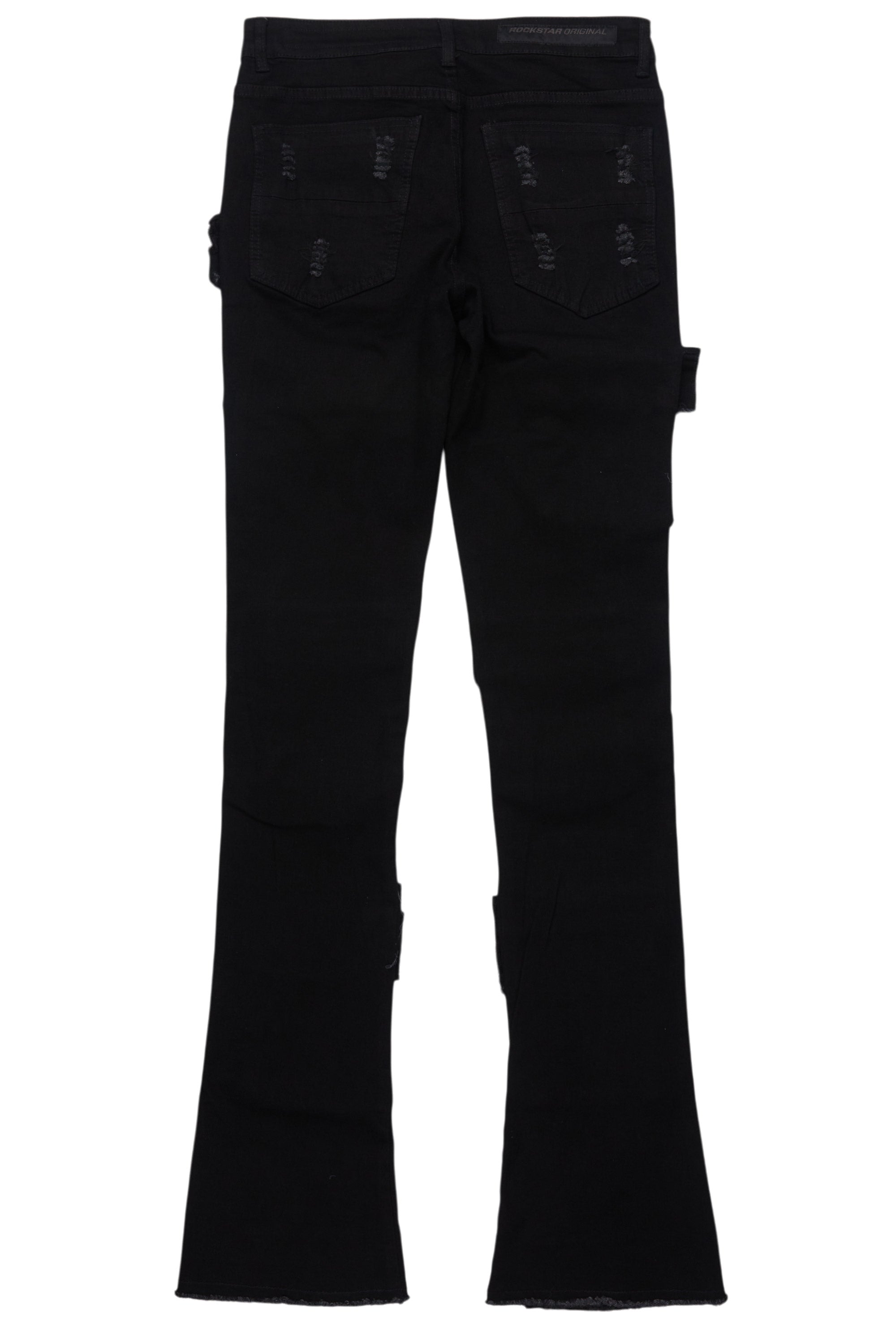 Orien Jet Black Painter Stacked Flare Jean