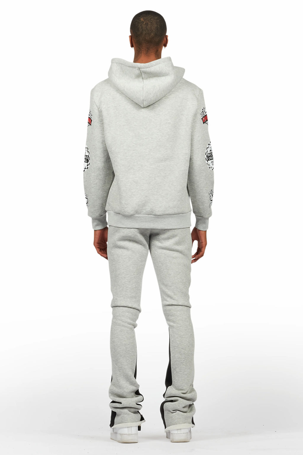 Racing Grung Heather Grey Hoodie/Stacked Flare Track Pant Set